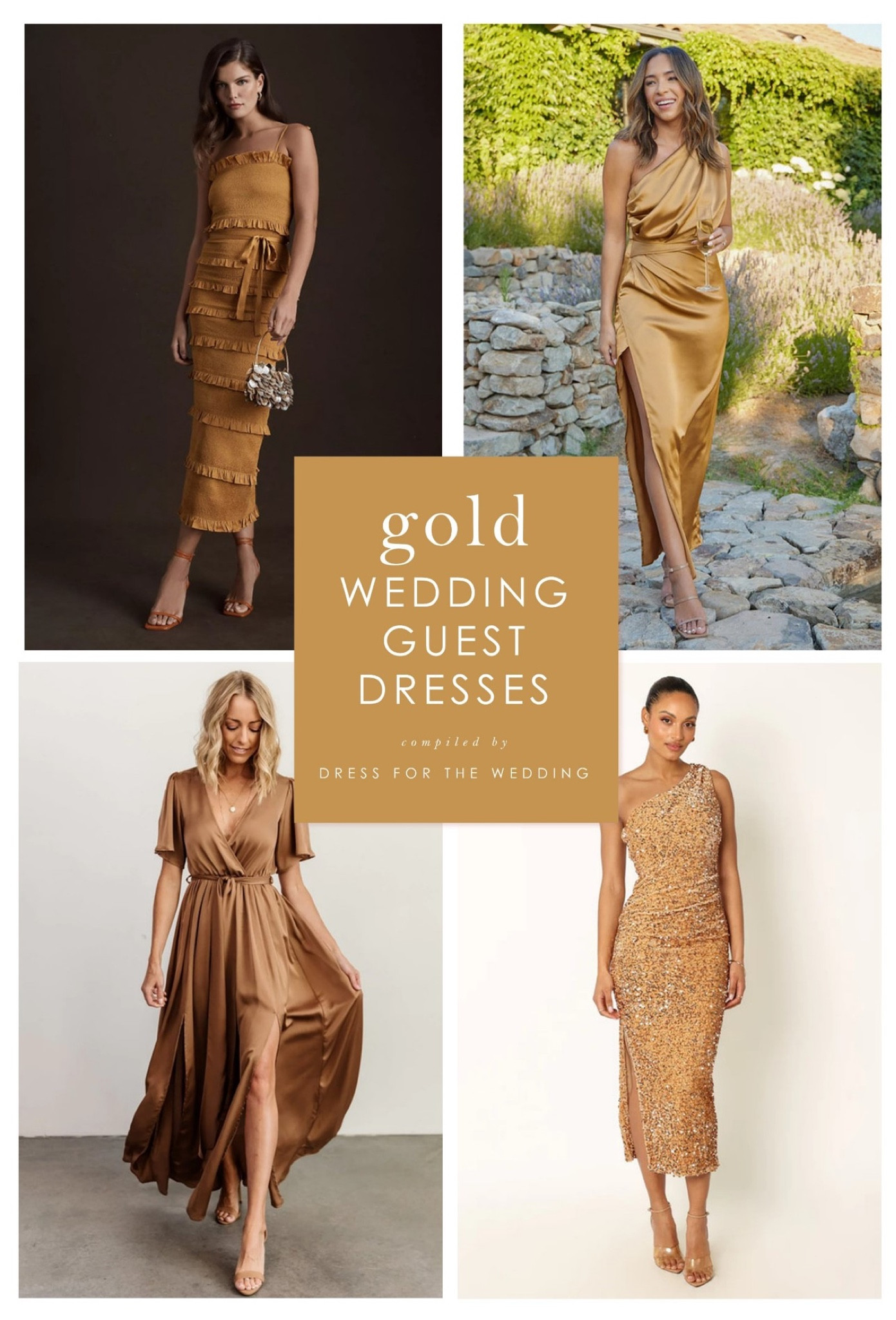 gold wedding guest dress